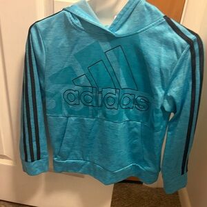 EUC Adidas boys Turquoise Hoodie with Black Stripes.  Size 8.